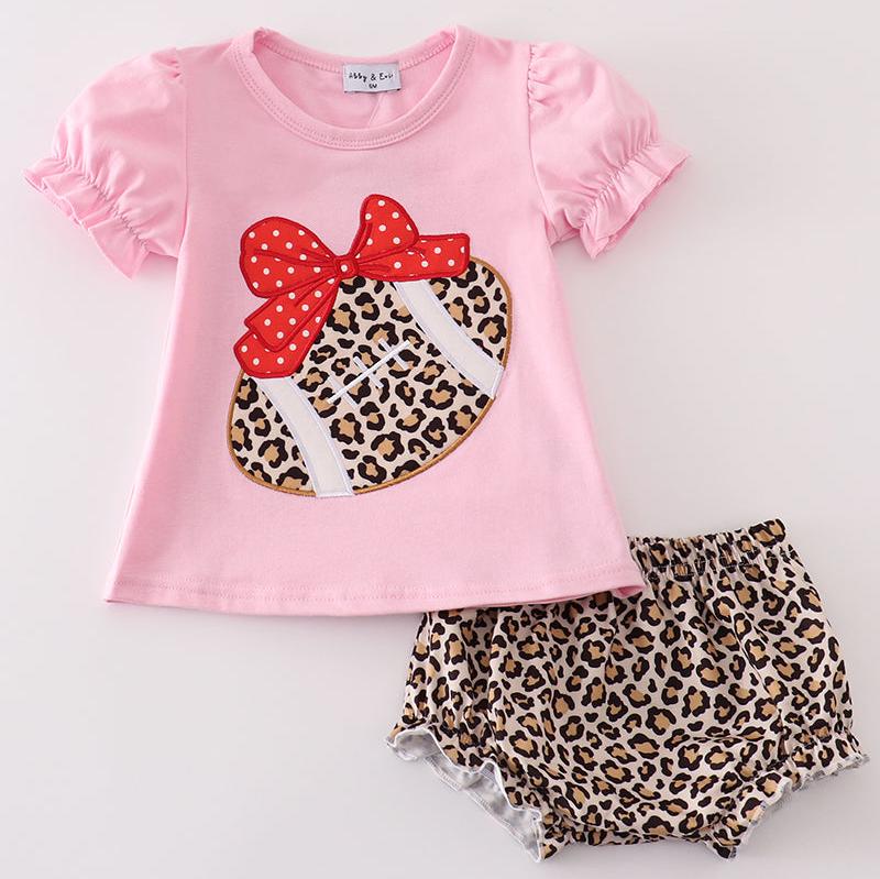 Pink Leopard Football Applique Baby Girl Set