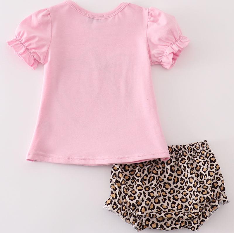 Pink Leopard Football Applique Baby Girl Set