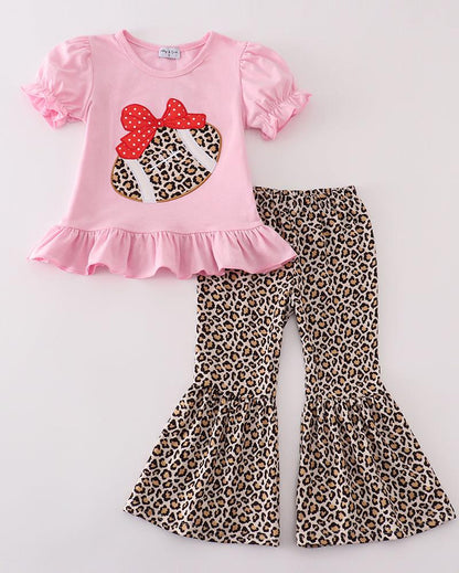 Pink Leopard Football Applique Girl Set