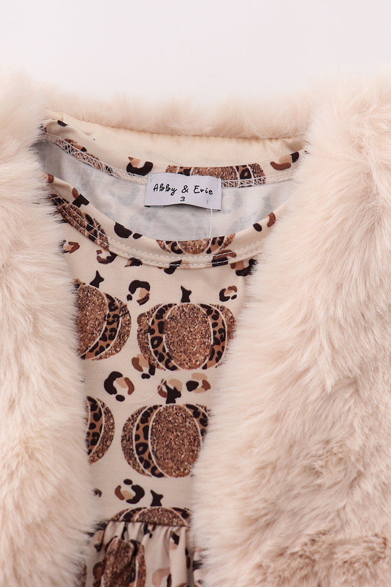 Leopard Pumpkin Print Vest + Dress Set