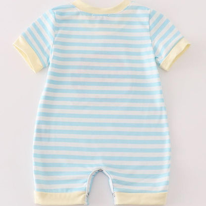 Noah’s Ark Applique Blue Stripe Boy Romper