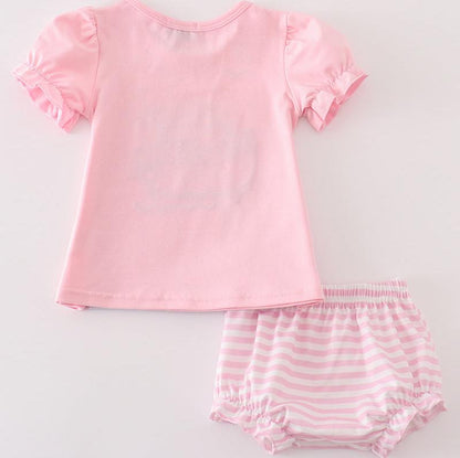 Noah’s Ark Applique Pink Baby Girl Set