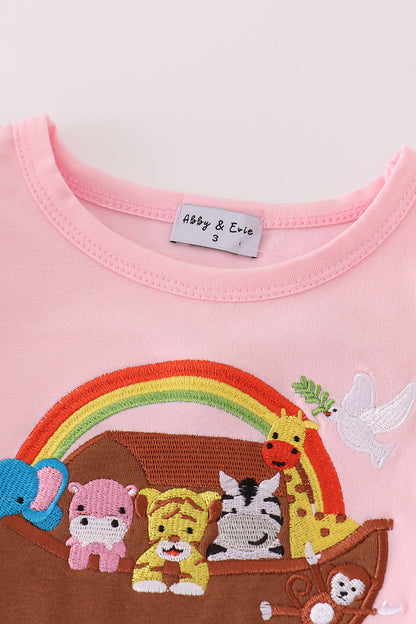 Noah’s Ark Applique Pink Stripe Girl Set