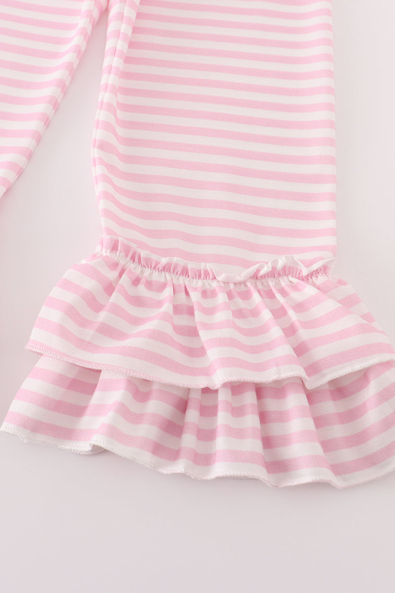 Noah’s Ark Applique Pink Stripe Girl Set