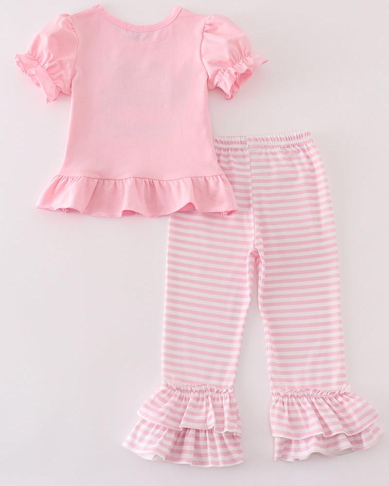 Noah’s Ark Applique Pink Stripe Girl Set