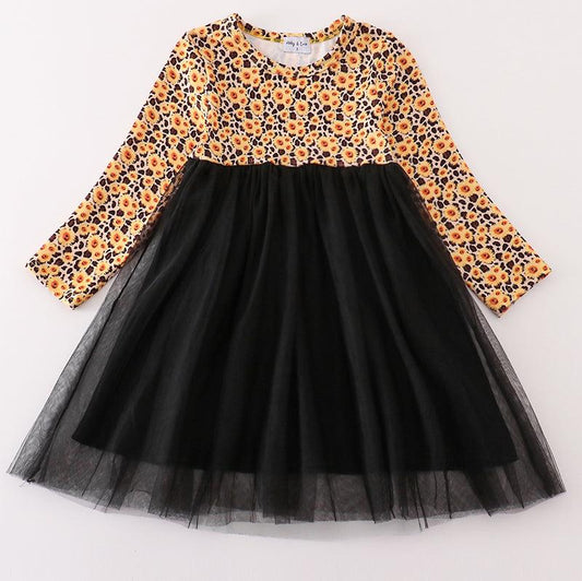 Mackenzie Mustard Floral Print Tulle Dress