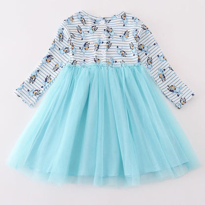 Blue Dogs Character Print Tutu Dress