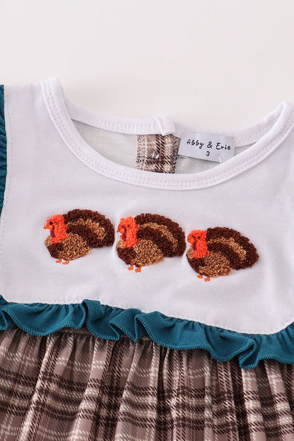 Brown Plaid Turkey French Knot Dress