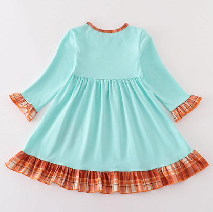 Orange Plaid Turkey Applique Mint Dress