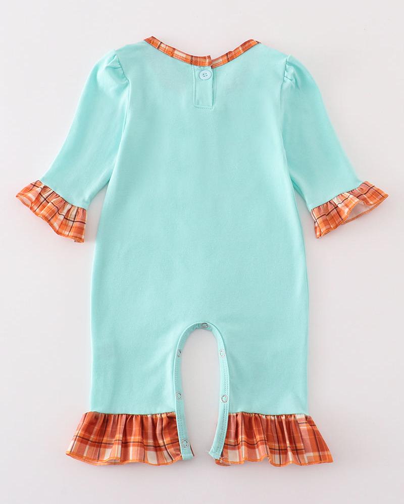 Orange Plaid Turkey Applique Mint Girl Romper