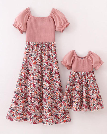 Kiley Pink Floral Smocked Mom & Me Dress