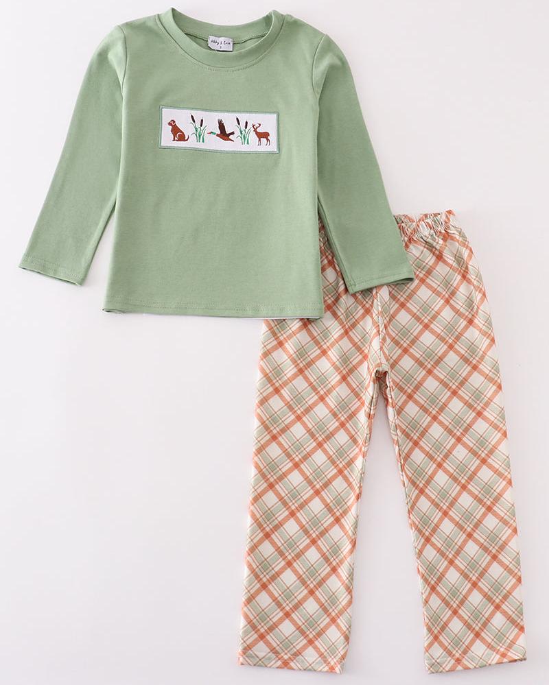 Hunting Embroidered Green Boy Set