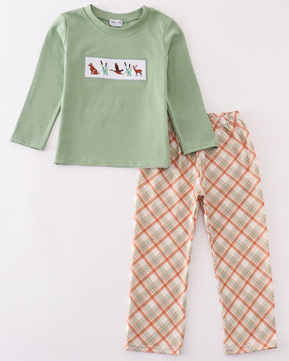 Hunting Embroidered Green Boy Set