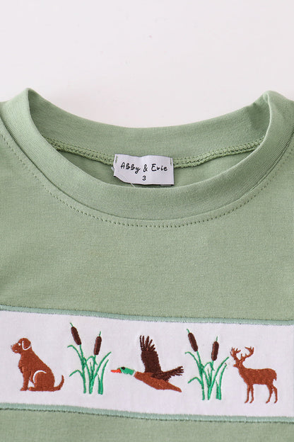 Hunting Embroidered Green Boy Set