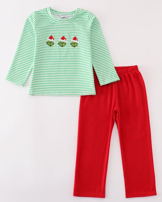 Green Christmas Guy Embroidered Boy Set