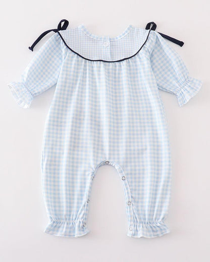 Navy Nativity Embroidered Gingham Girl Romper