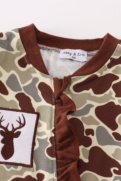 Camouflage Deer Embroidered Girl Romper