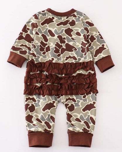 Camouflage Deer Embroidered Girl Romper