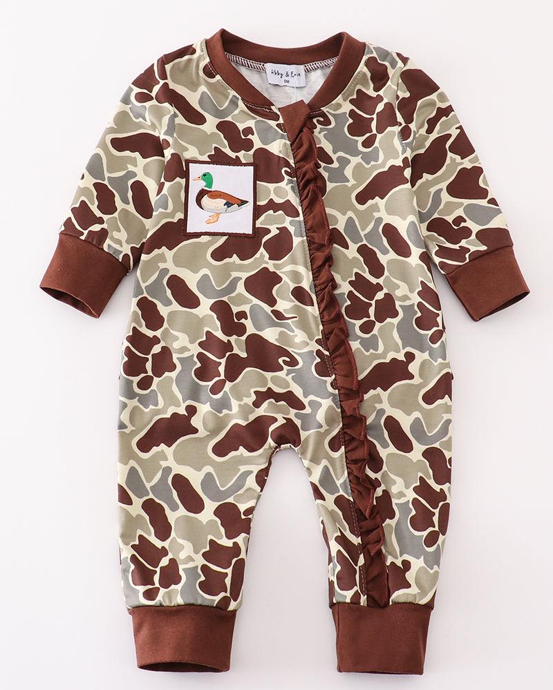 Camouflage Duck Embroidered Girl Romper