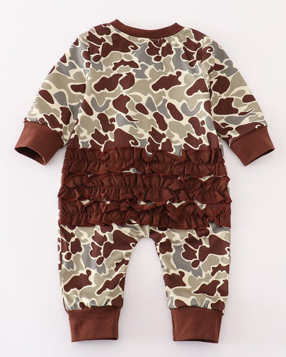 Camouflage Duck Embroidered Girl Romper