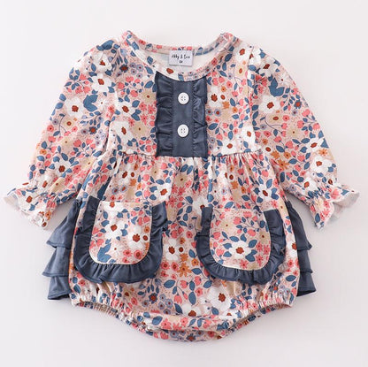 Forest Teal Floral Print Ruffle Girl Bubble