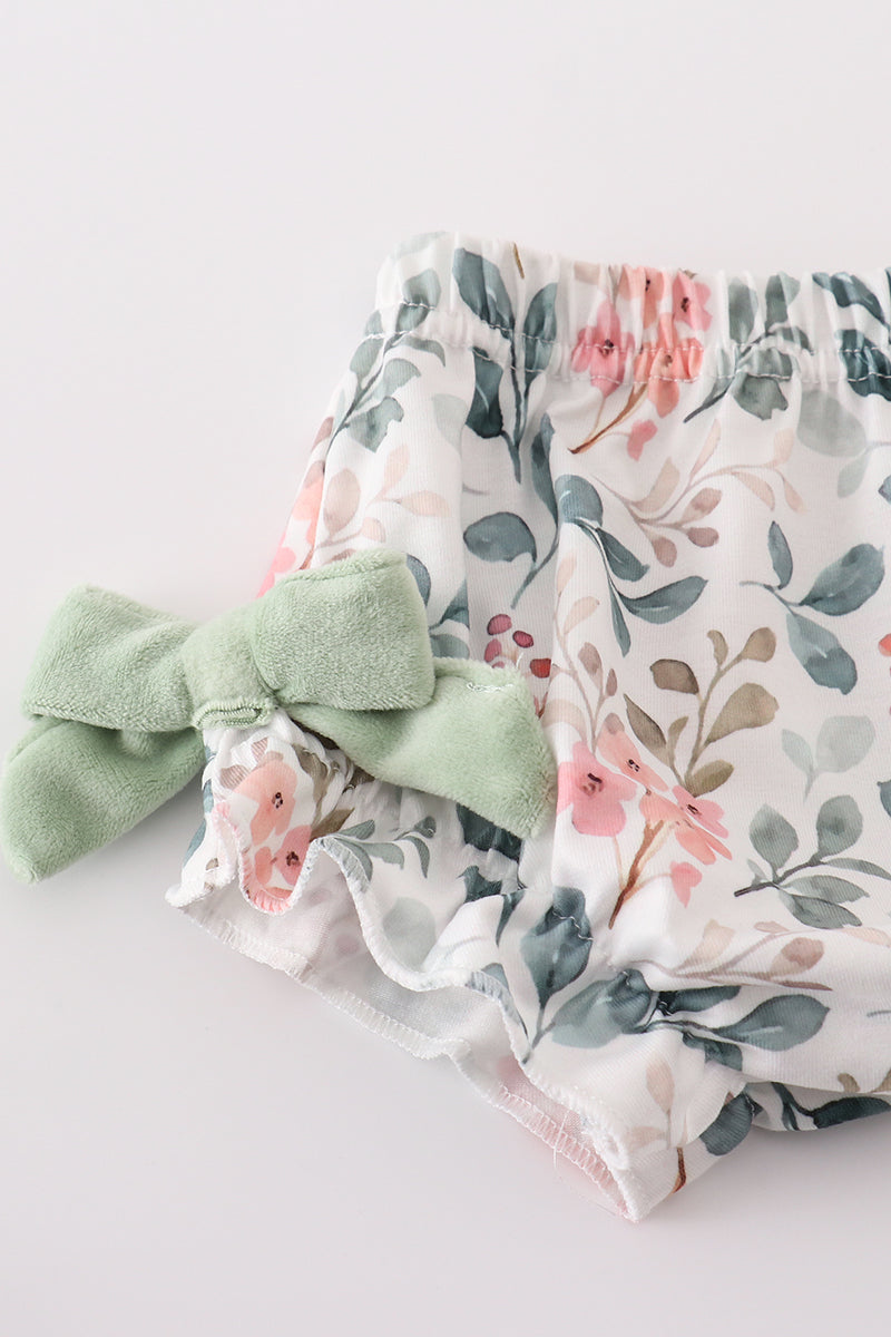 Emma Green Floral Print Velvet Ruffle Baby Set