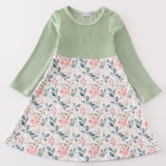 Emma Green Floral Velvet Ruffle Dress