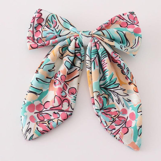 Forest Teal Floral Print Hair Bow