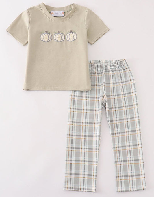 Pumpkin French Knot Plaid Boy Set