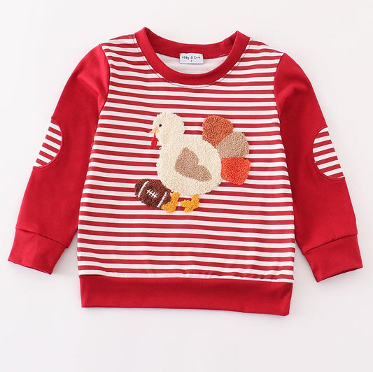 Turkey Football French Knot Maroon Stripe Boy Top