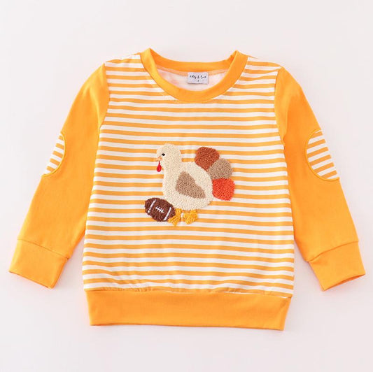 Turkey Football French Knot Orange Stripe Boy Top