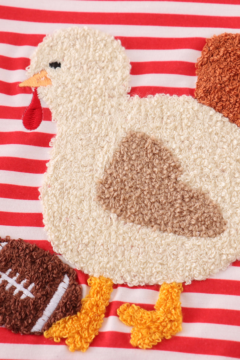 Thanksgiving Turkey Football French Knot Red Stripe Boy Top