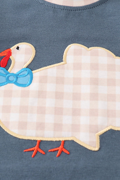 Thanksgiving Turkey Applique Blue Boy Romper