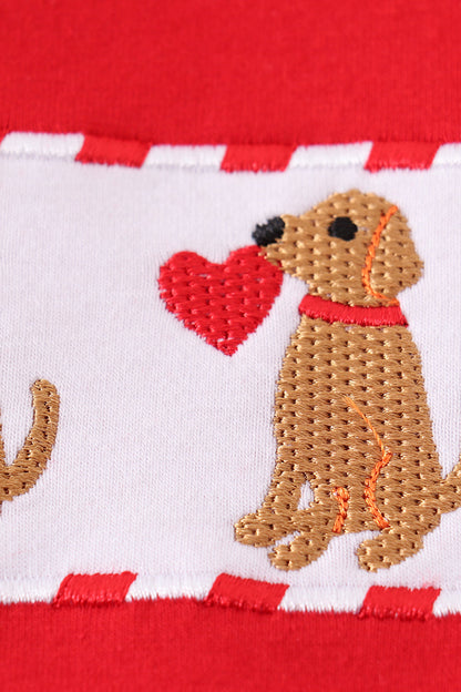 Red Valentine Puppy Embroidered Boy Bloomers Set