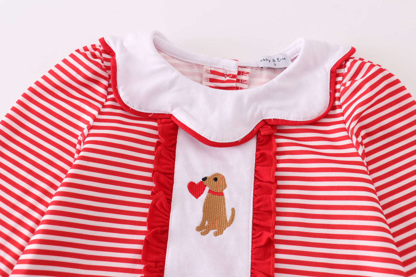 Valentine Puppy Embroidered Red Stripe Dress