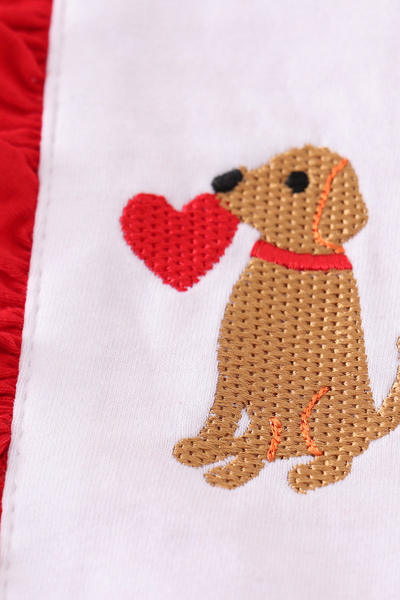 Valentine Puppy Embroidered Red Stripe Dress