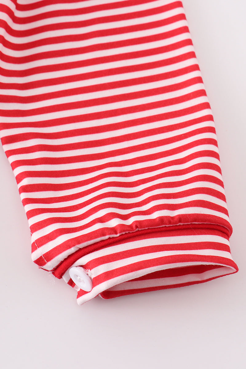 Valentine Puppy Embroidered Red Stripe Dress