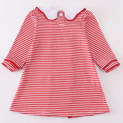 Valentine Puppy Embroidered Red Stripe Dress