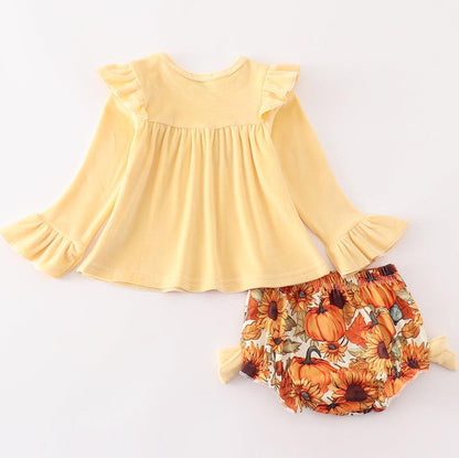 Beige Velvet Pumpkin Girl Baby Set