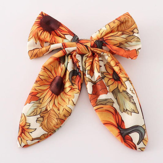 Beige Pumpkin Print Hair Sailor Bow