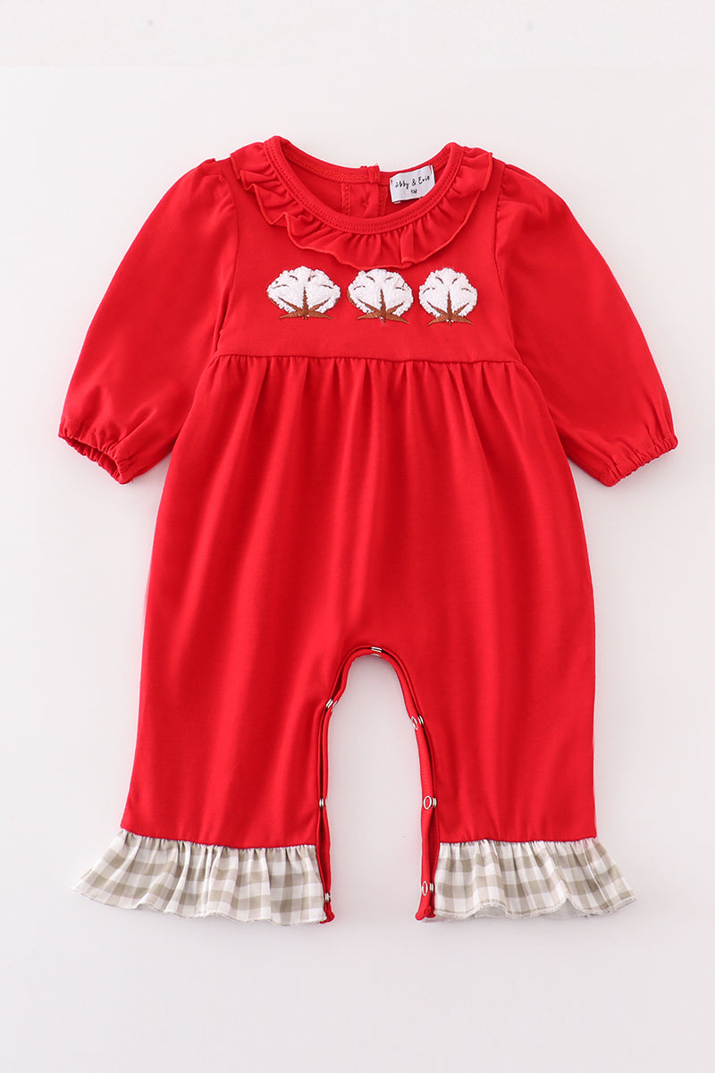 French Knot Cotton Red Girl Romper