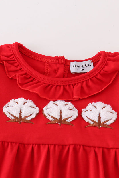 French Knot Cotton Red Girl Romper