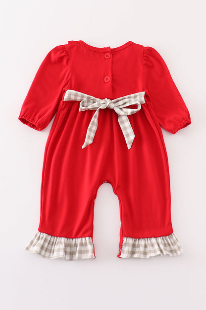 French Knot Cotton Red Girl Romper