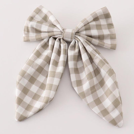 Gray Gingham Hair Bow