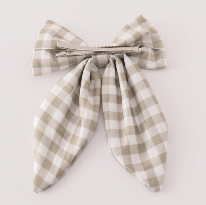 Gray Gingham Hair Bow