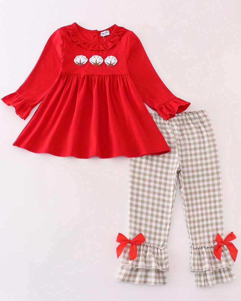 French Knot Cotton Red Girl Set