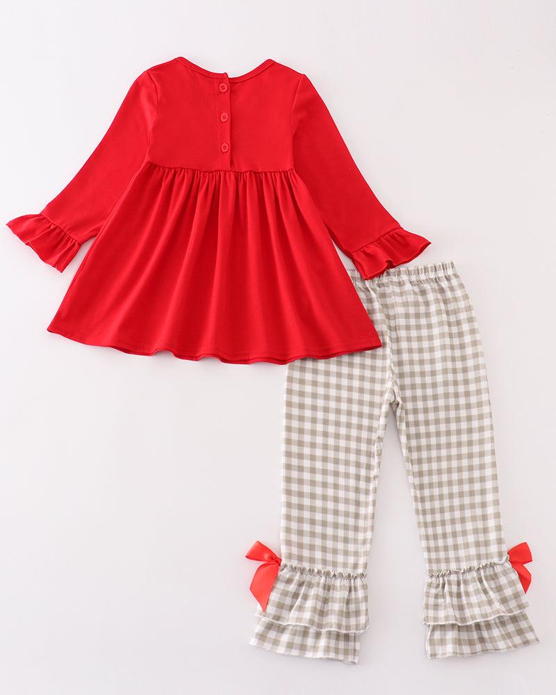 French Knot Cotton Red Girl Set