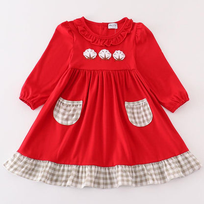 French Knot Cotton Red Dress