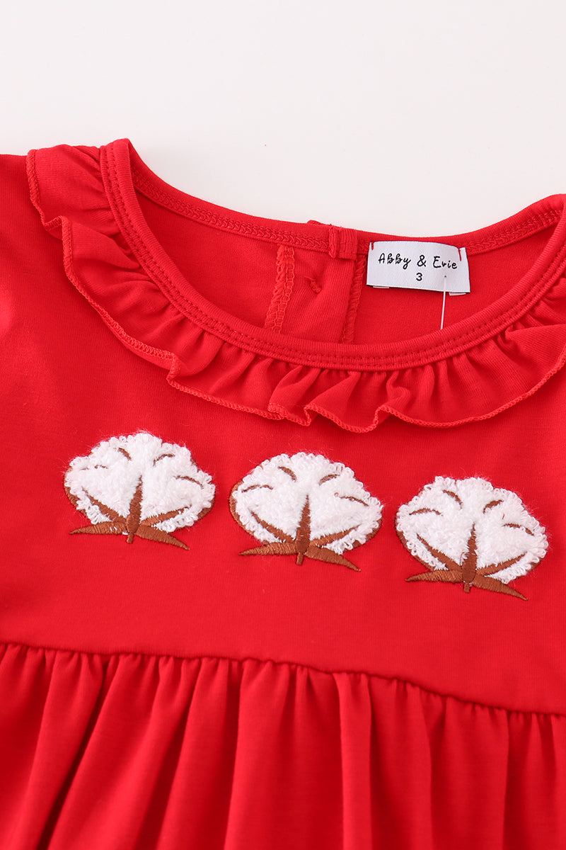 French Knot Cotton Red Dress