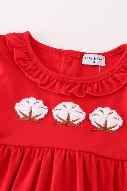 French Knot Cotton Red Dress